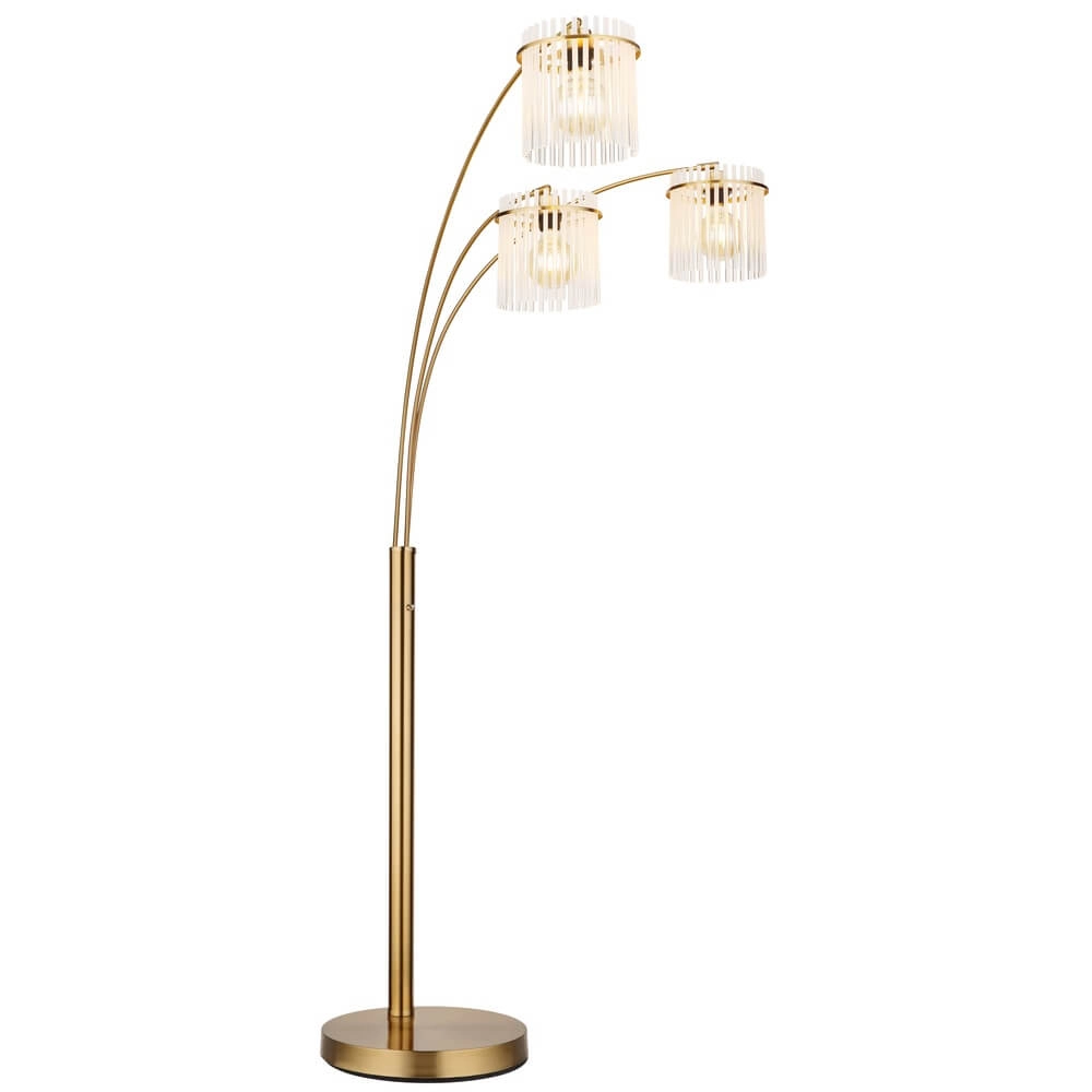 Goldene Stehleuchte Gorley mit Glas 3-flammig