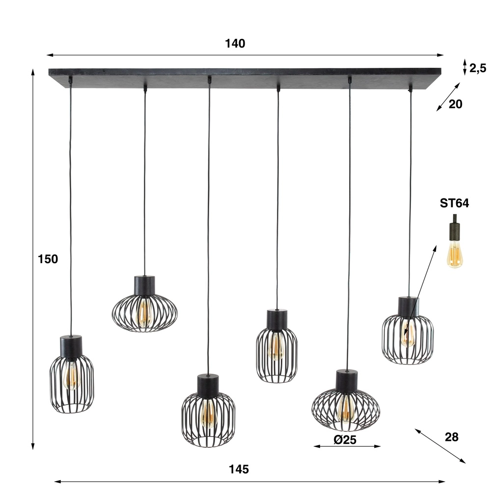 5L-Draht-Pendelleuchte Mix E27 – schwarz Lyora 8716803512146