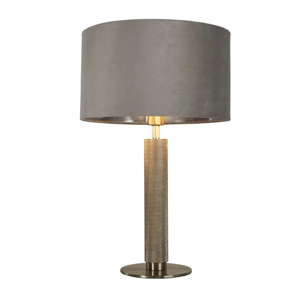 Goldene Tischlampe London mit grauer Kapuze Searchlight 5053423256481