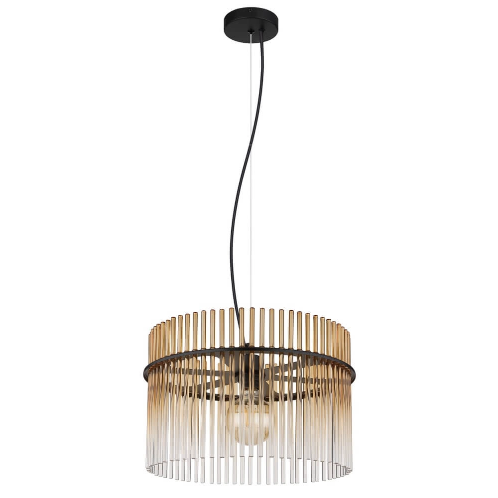 Schwarze Pendelleuchte Gorley mit Braunglas Ø 40cm Globo 9007371465996