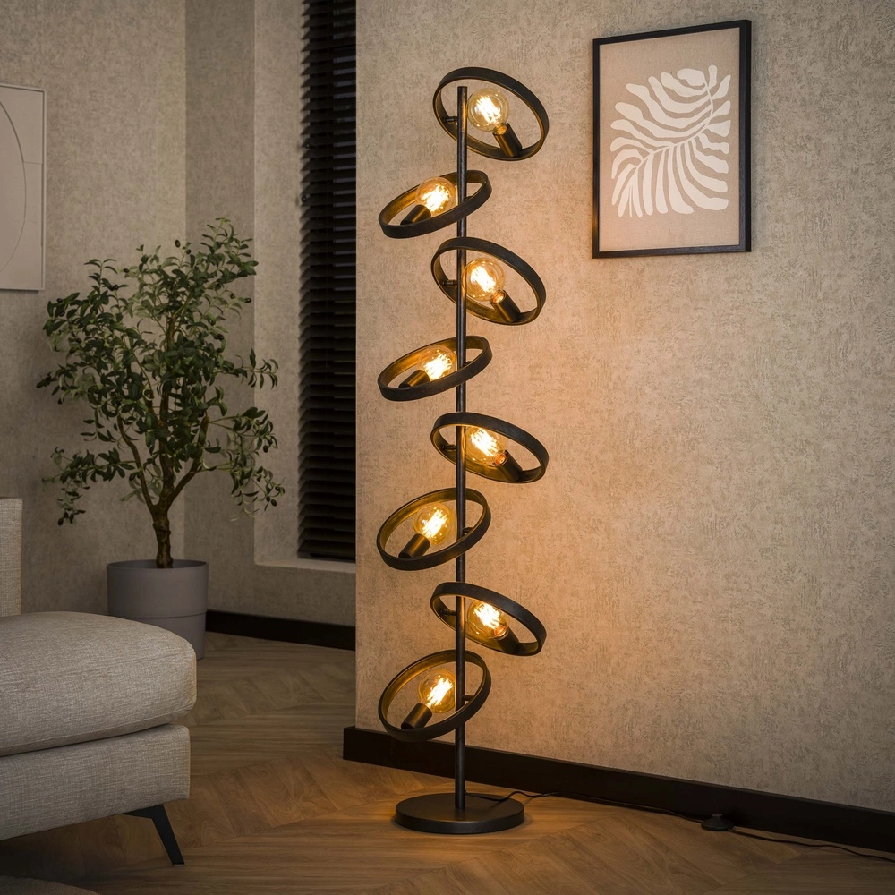 Ring-Stehlampe Hover 160 cm – 8x E27 – Holzkohle