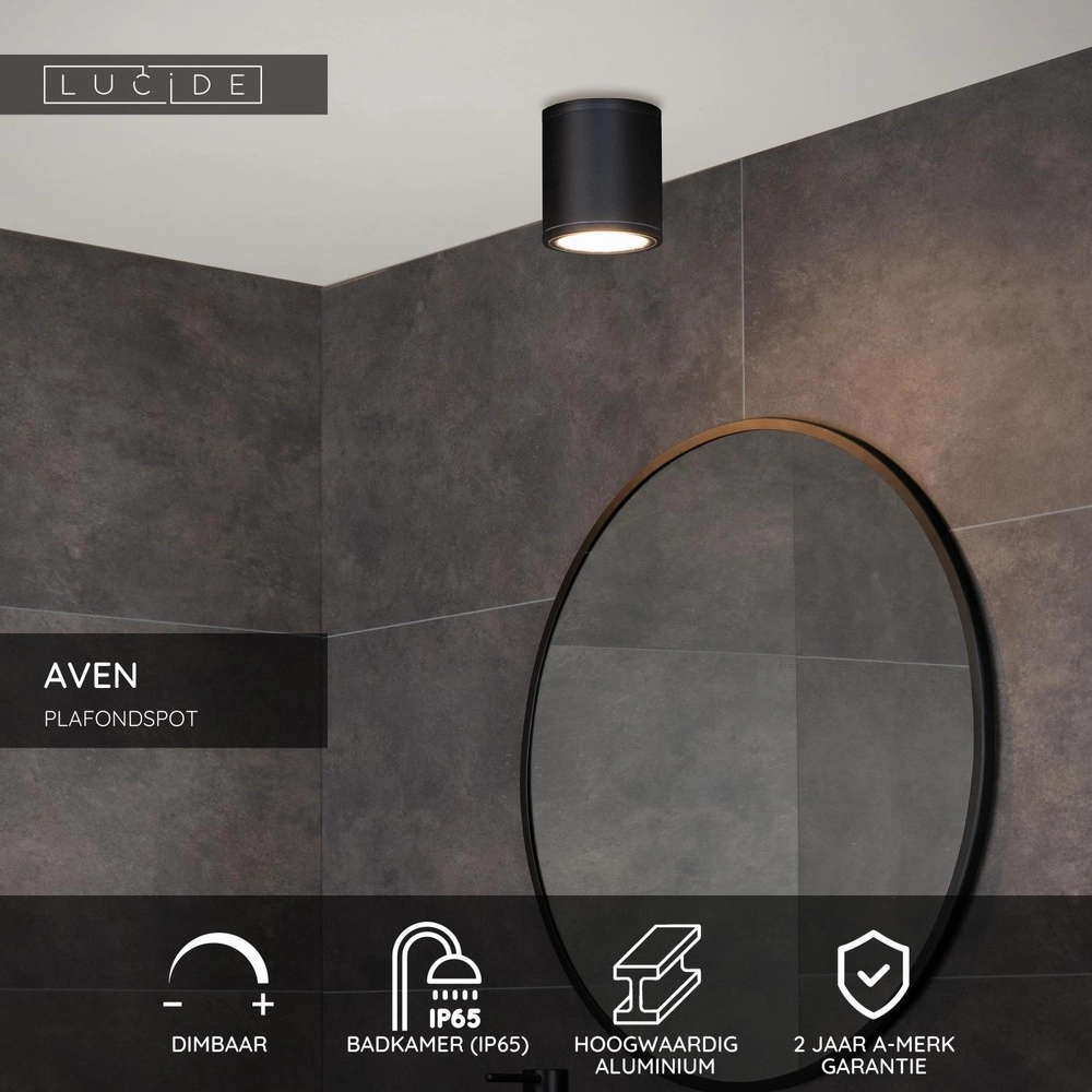 Deckenscheinwerfer Aven Badezimmer IP65 schwarz Lucide 5411212221438