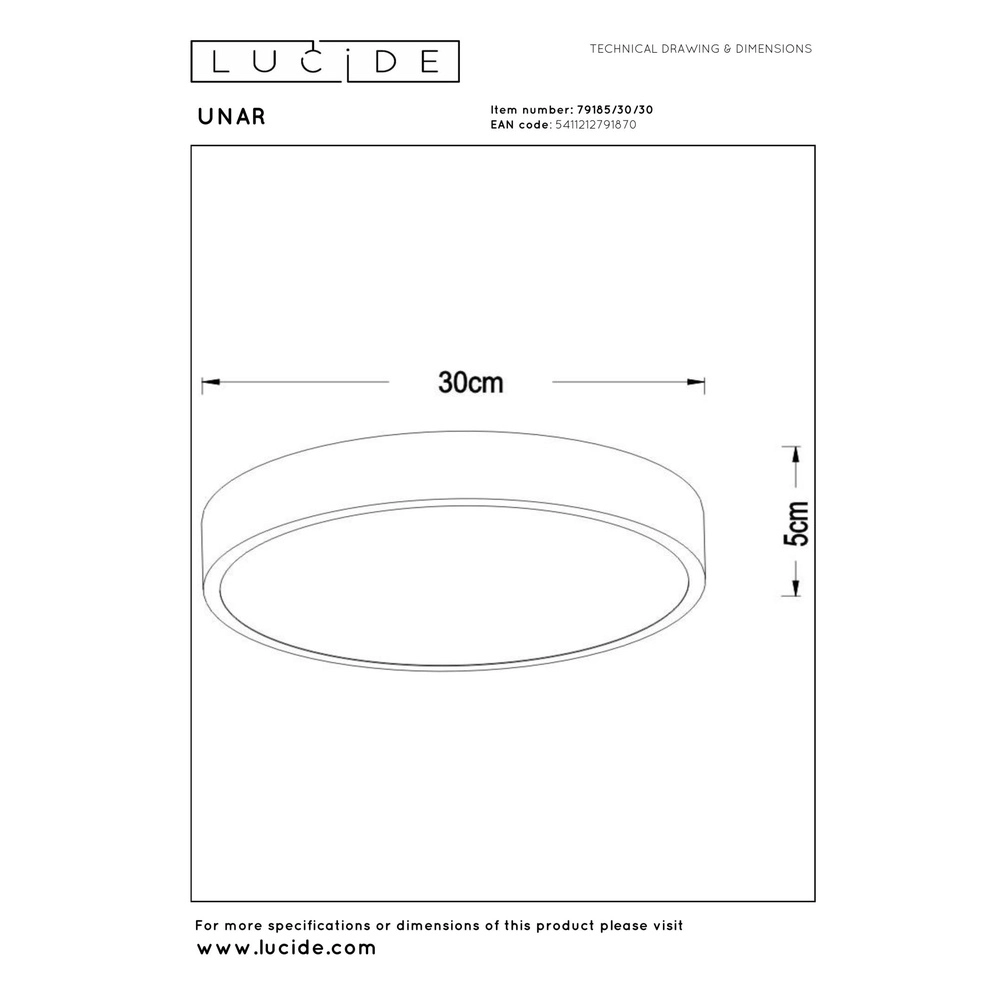Deckenlicht Unar Ø 30cm - 2700K - schwarz Lucide 5411212791870