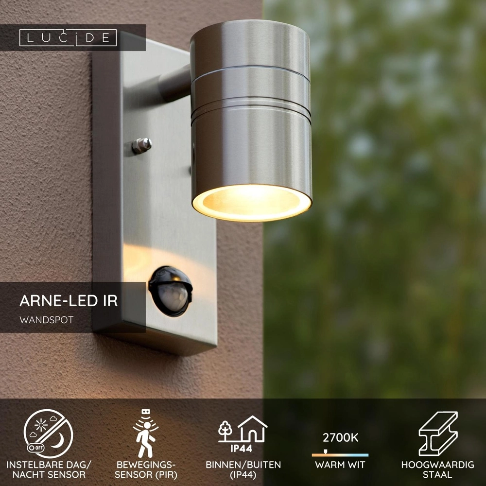 Wandscheinwerfer Arne-Led Ir Chrom nach unten mit Sensor Lucide 5411212143846