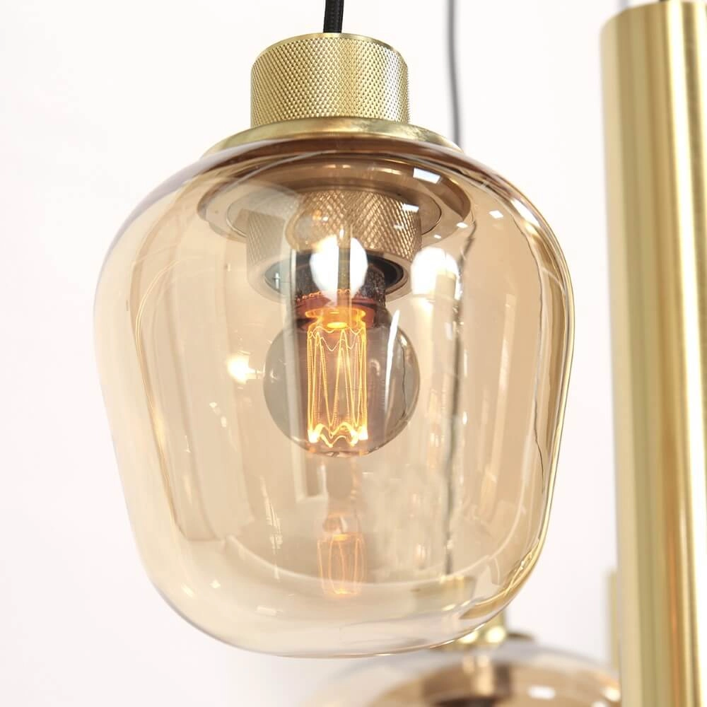 Esstisch-Hängelampe Reflexion Gold mit bernsteinfarbenem Glas Steinhauer 8712746172966