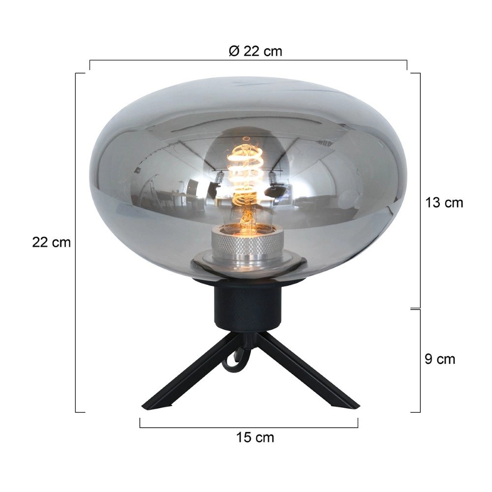Glastischlampe Reflexion 22cm schwarz mit Rauchglas Steinhauer 8712746132601