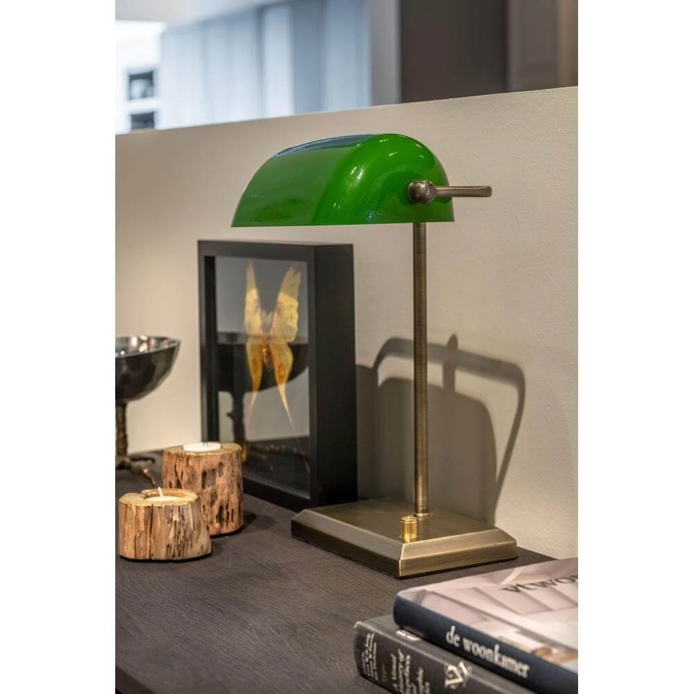 Klassische Bankerlampe Oxford Bronze mit Grün Artdelight 8720701100145