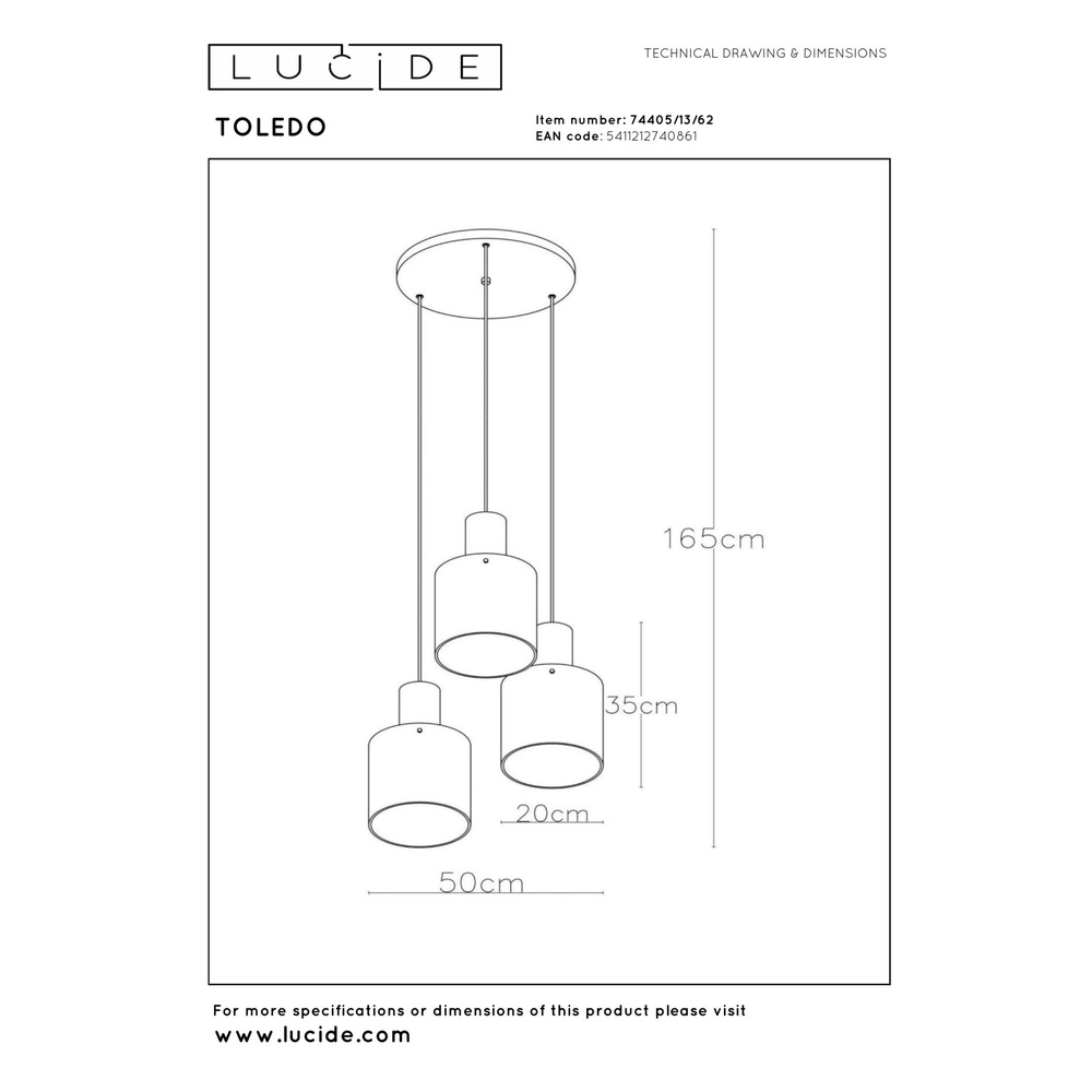 Pendellampe Toledo Bernsteinglas 3-Lampen Lucide 5411212740861
