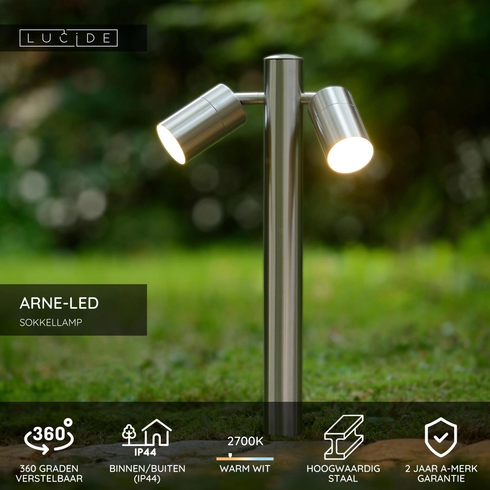 Gartenlampe Arne-Led 2-Licht Chrom Lucide 5411212143839