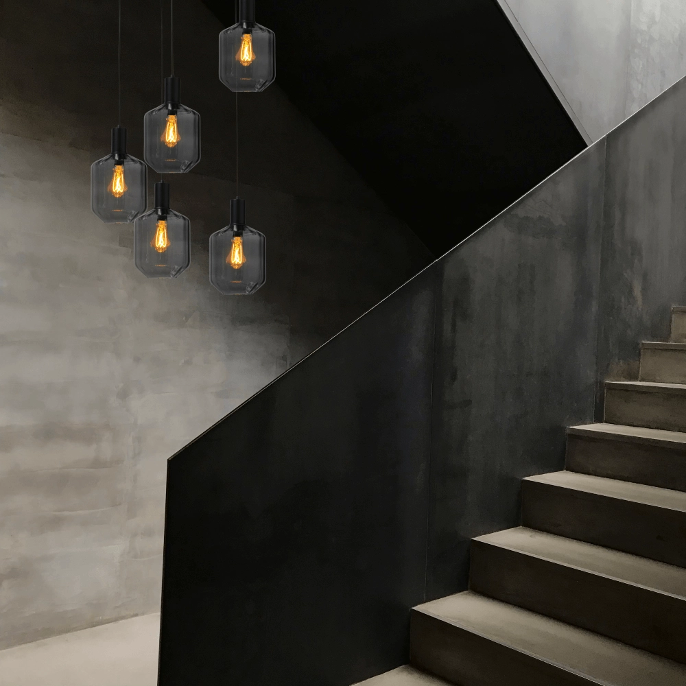 5-flammige Loft-Hängelampe - Schwarz - Porto mit Jagger-Rauchbrille Masterlight 8718121271149
