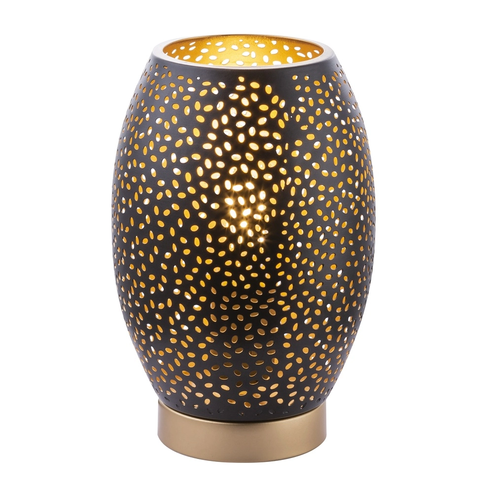 Tischlampe Narri Schwarz mit Gold – kleine Löcher