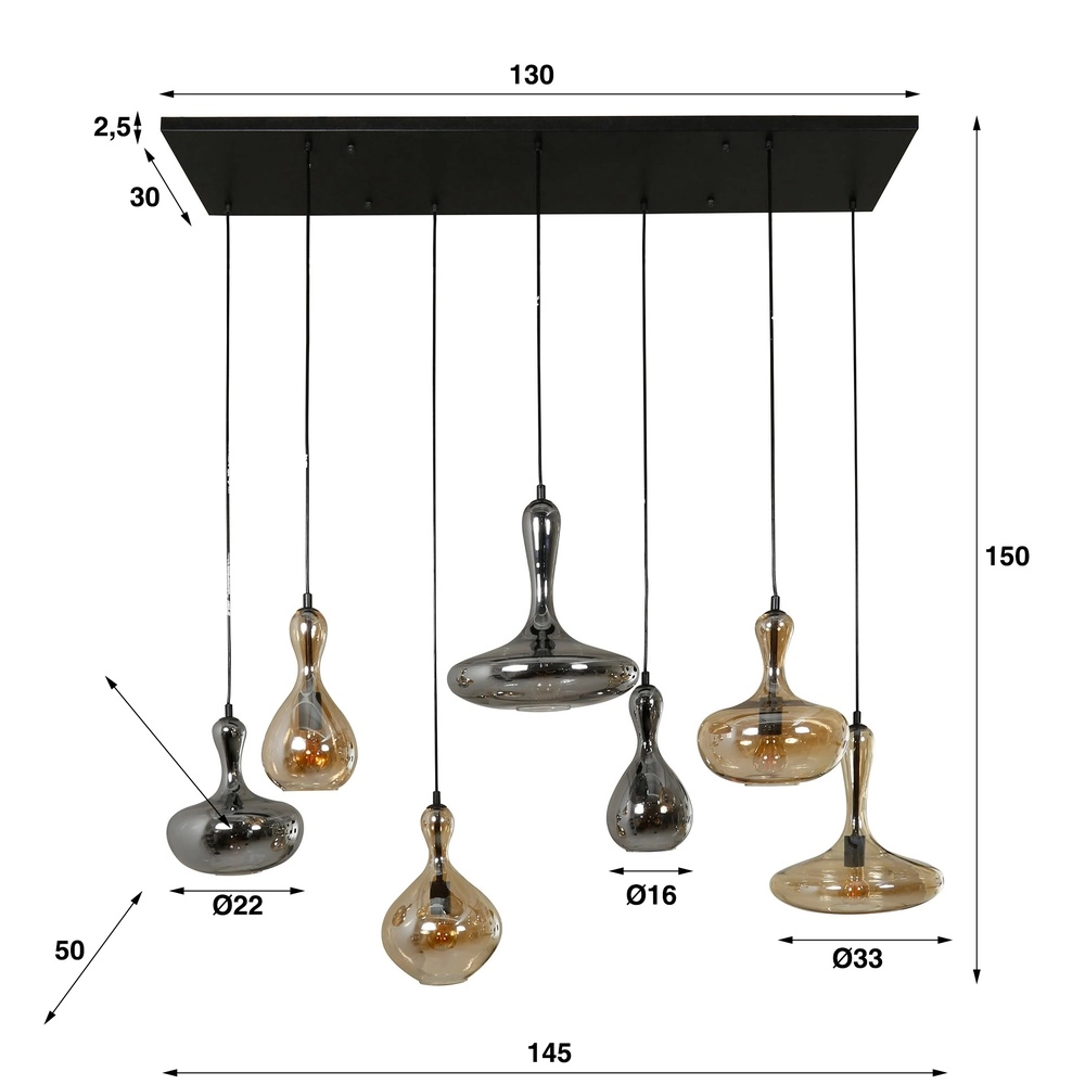 Design-Pendellampe Karaf 7 Gläser – Bernstein und Rauch Lyora 8716803511576