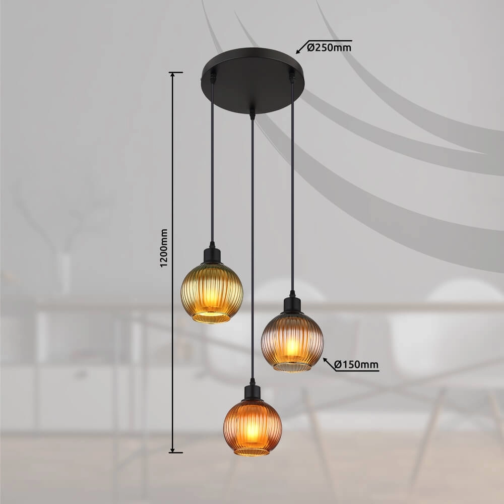Runde Pendelleuchte Zumba farbiges Glas 3-flammig Ø 36cm Globo 9007371449828