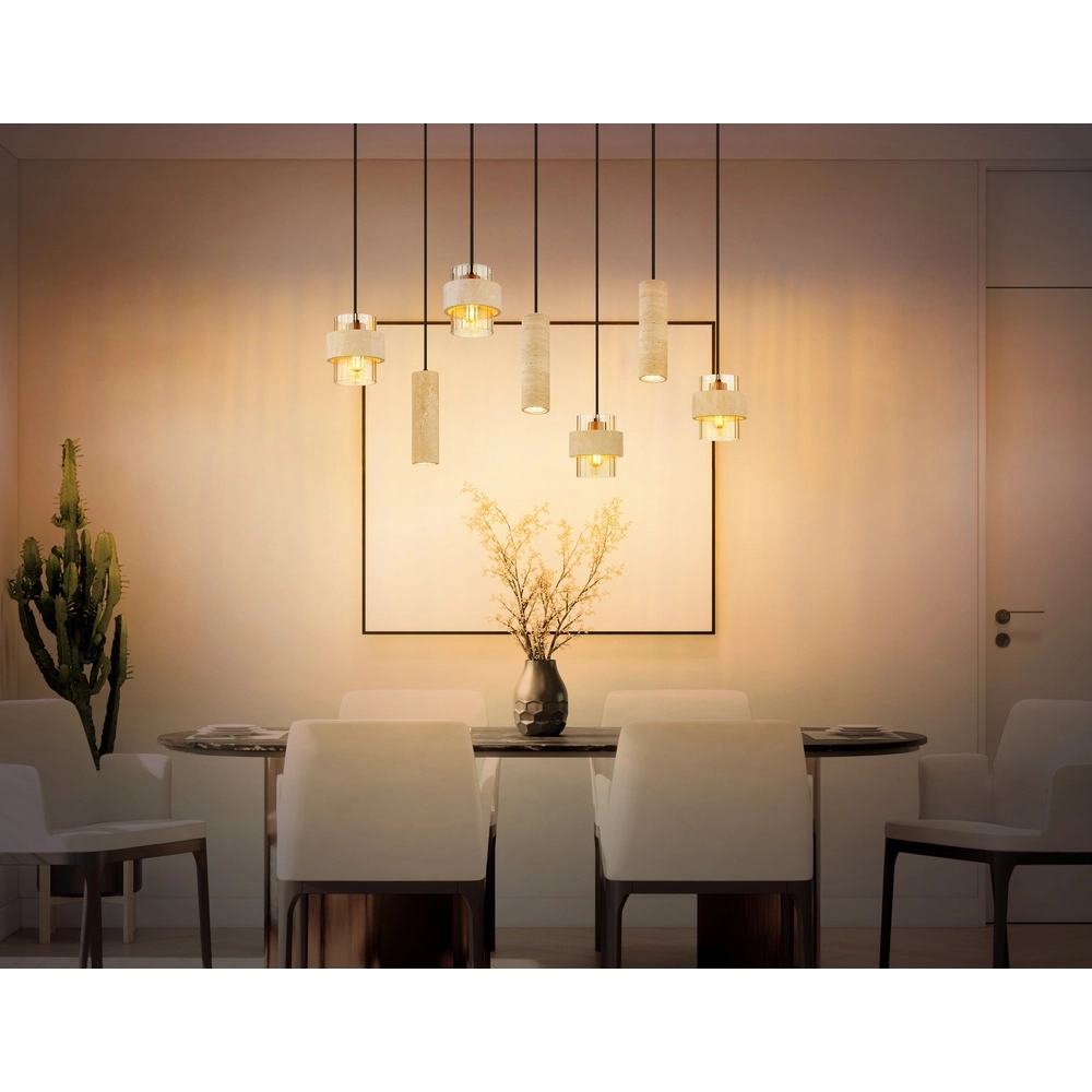 7-Licht Pendellampe Daren Schwarz mit Marmor Globo 9007371583669