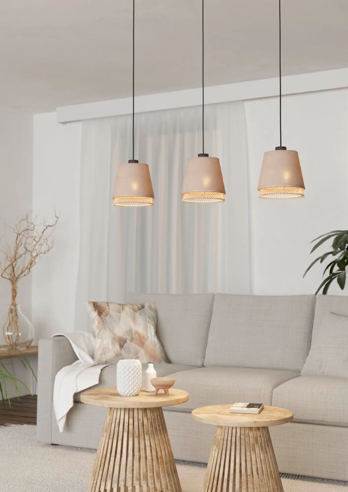 Hängelampe mit 3 Leuchten Tabley Leinen mit Rattan Eglo 9002759439767