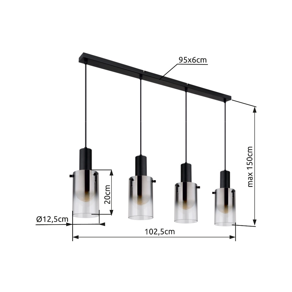 4-Licht Pendellampe Florentina Schwarzes Design Globo 9007371457236