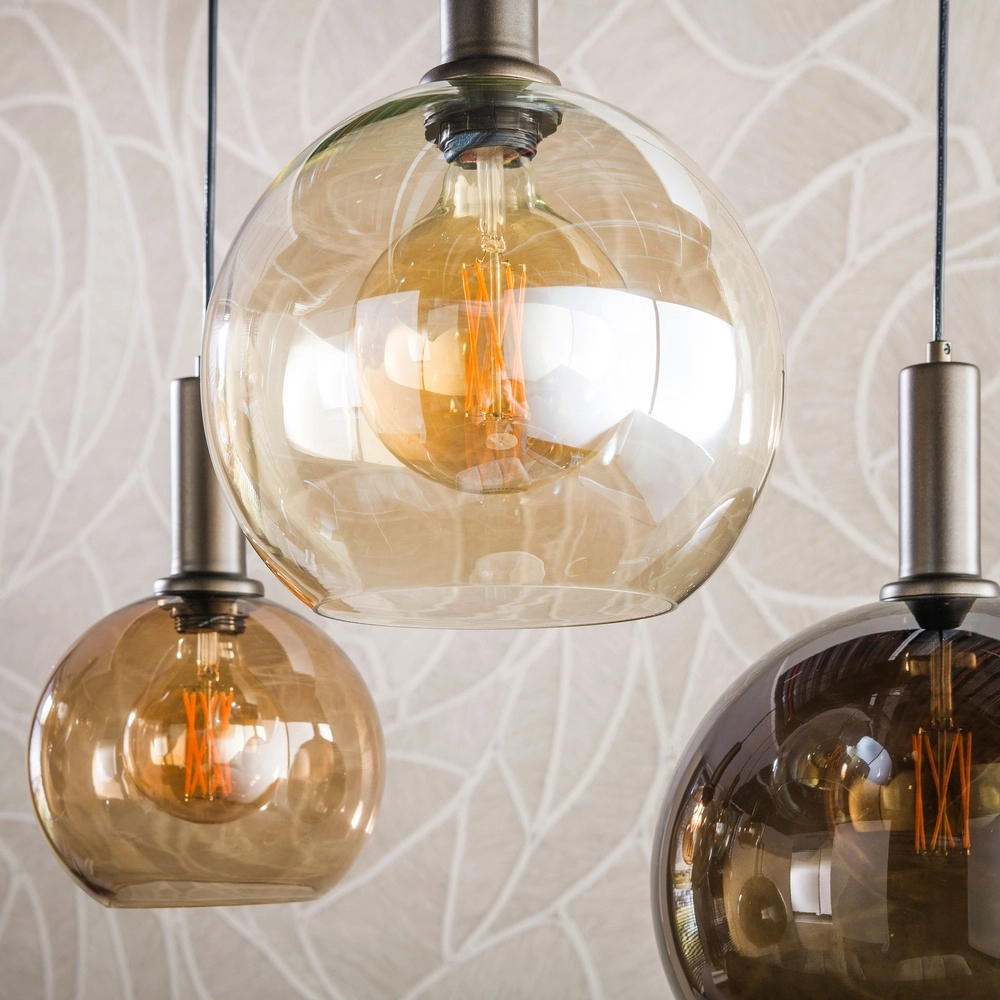 Design-Pendellampe Moka 7-hell sandbraun mit braunem Glas Lyora 8716803514881