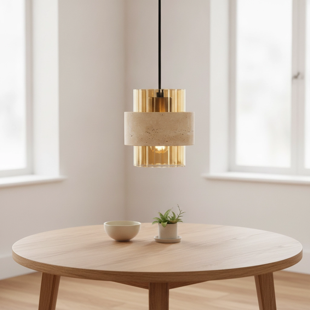 Moderne Pendellampe Melony Bernsteinglas mit sandbraunem
