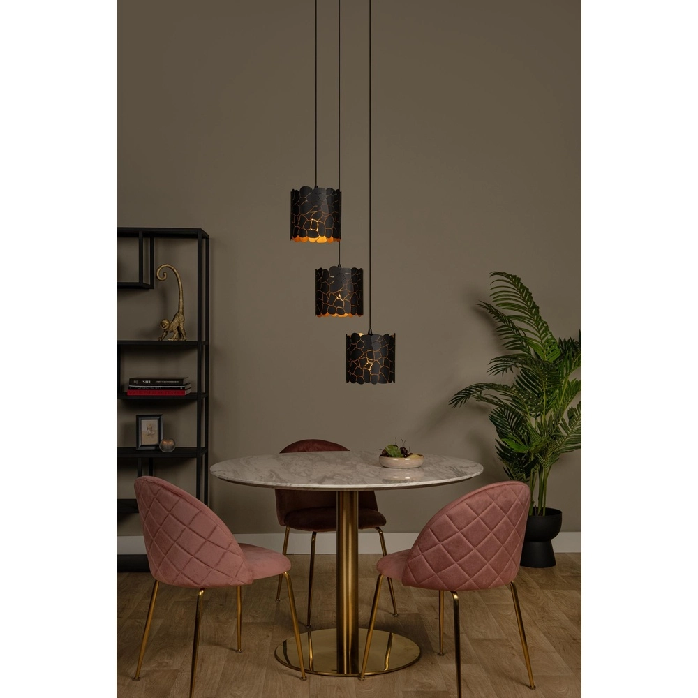 Pendellampe Almelo 3-Licht Schwarz mit Gold innen rund Lucide 5411212211880