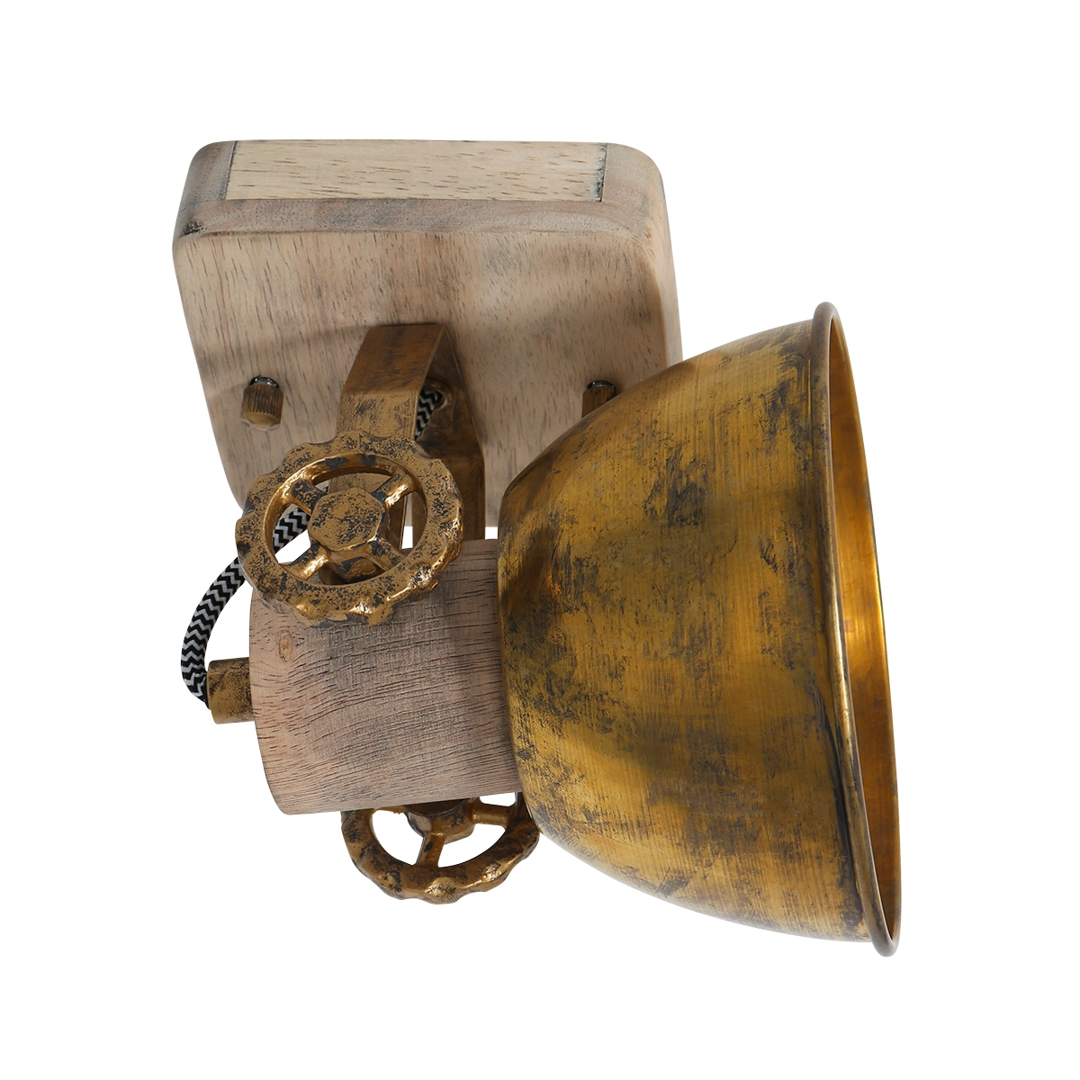 Industrielle Deckenleuchte Gearwood Bronze mit Holz