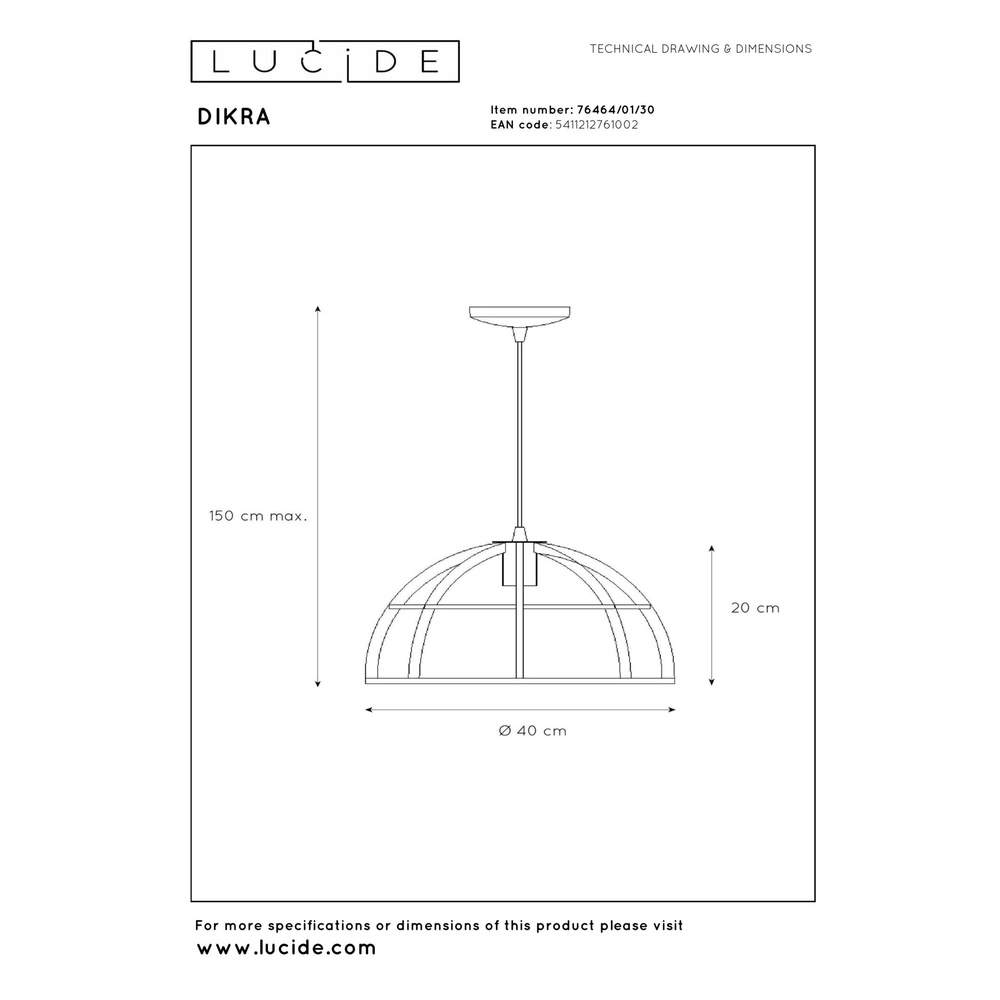 Pendellampe Dikra Industriell Schwarz Lucide 5411212761002