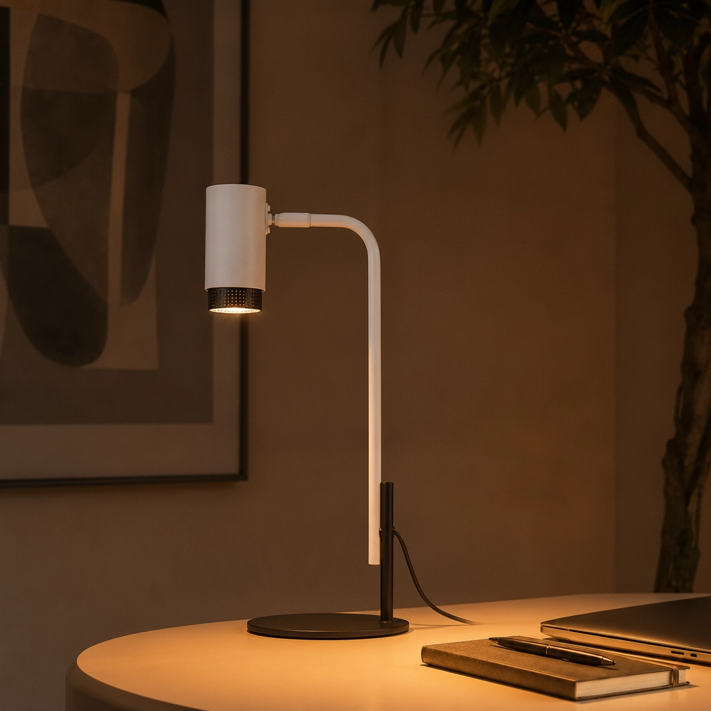Schreibtischlampe Nessi weiß mit schwarz