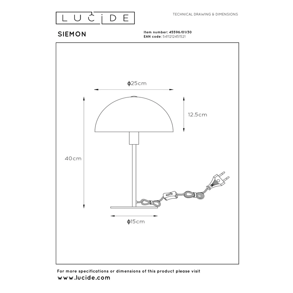 Design-Tischlampe Siemon Schwarz Lucide 5411212451521