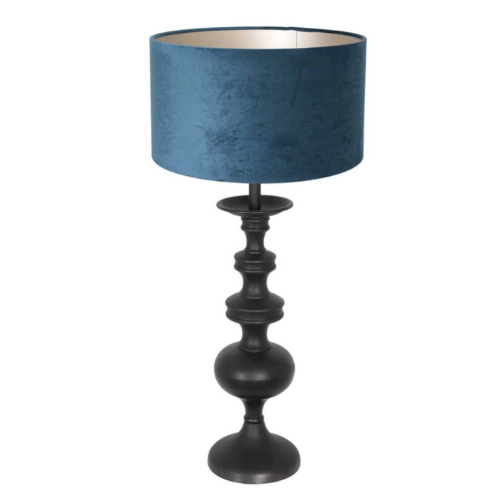 Klassische Tischlampe Lyons C mit blauer Samtkapuze