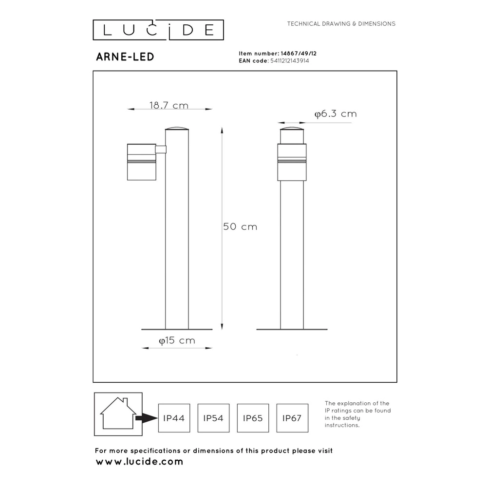 Gartenlampe Arne-Led Chrom Lucide 5411212143914
