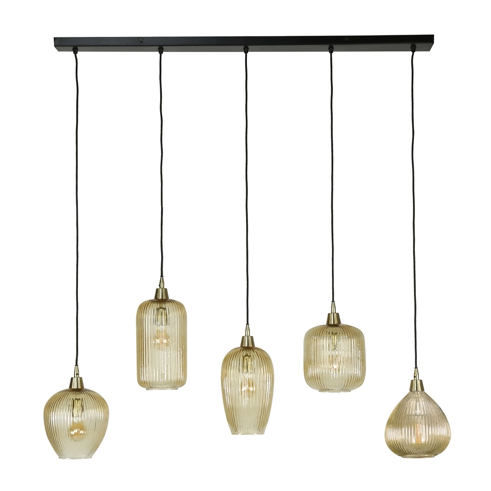 5-Licht Glas-Pendellicht Stripe mit Bernsteinglas Lyora 8716803511170