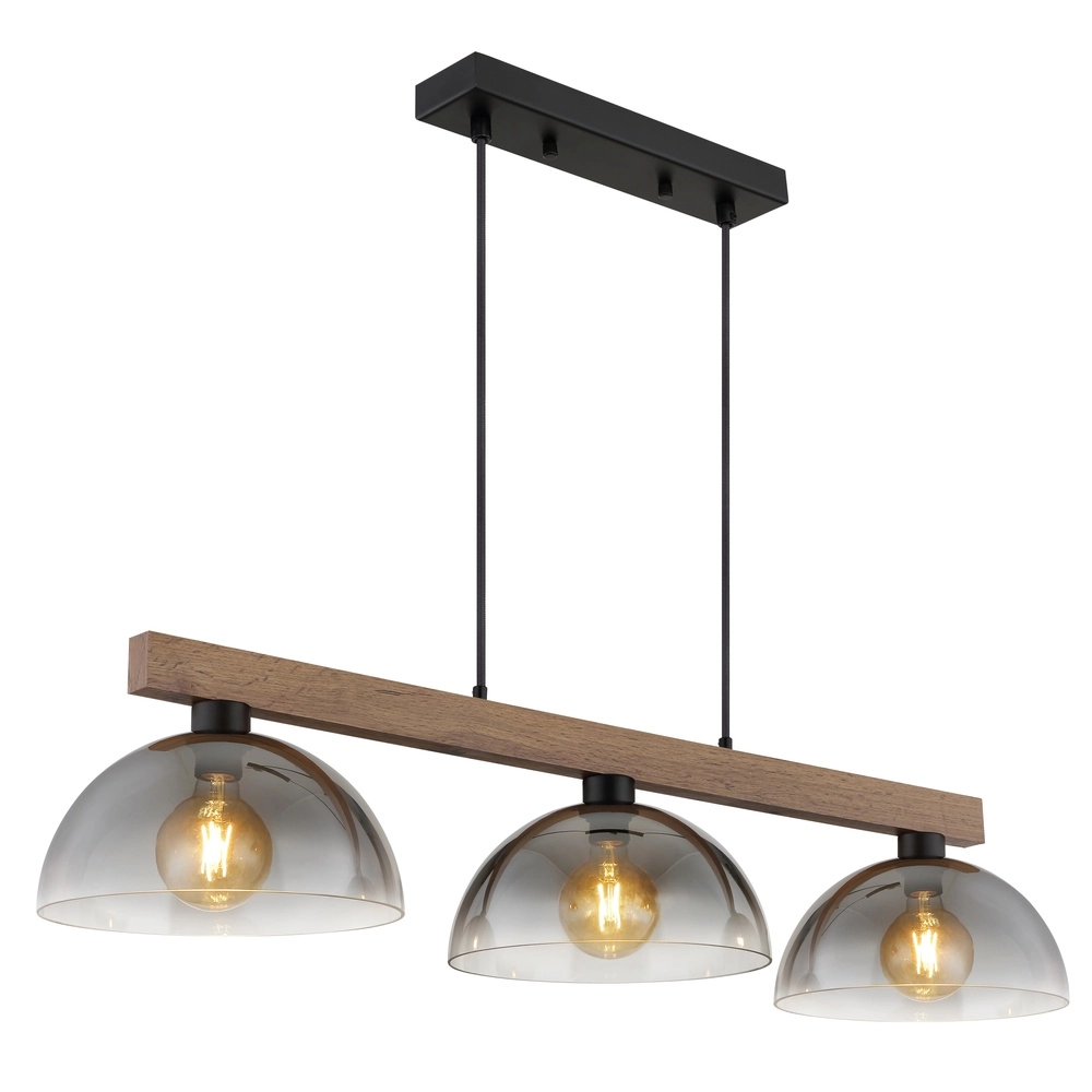 Land-Pendellampe Romy 3-Licht Schwarz mit Holz