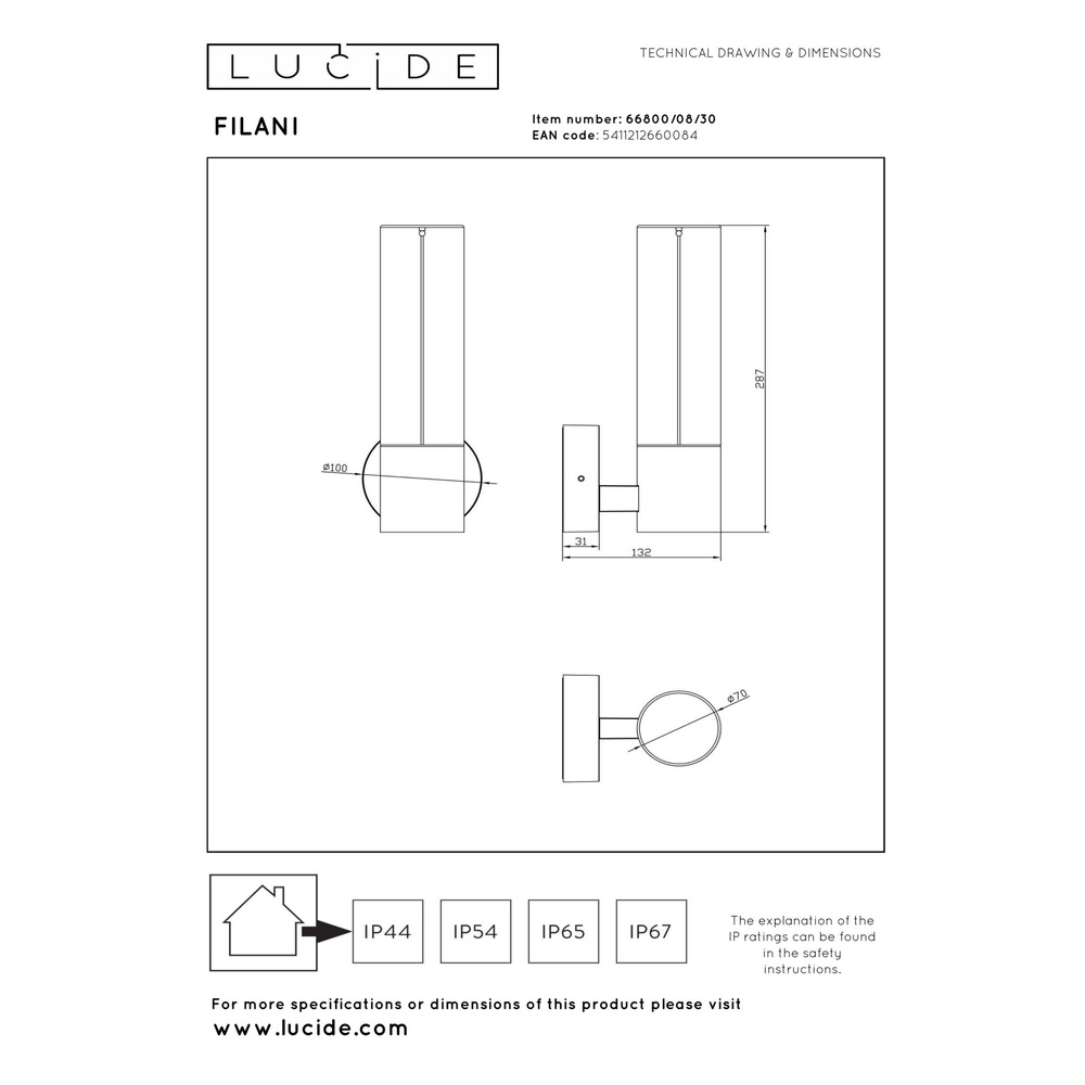 Einzigartige Wandlampe Filani Design Schwarz Lucide 5411212660084