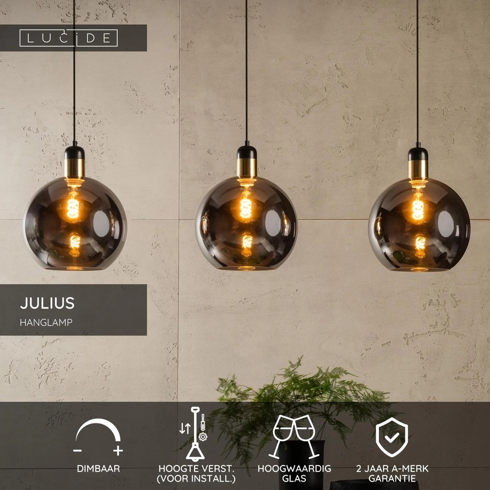 3-Licht Pendellampe Julius Rauchglas Lucide 5411212343444