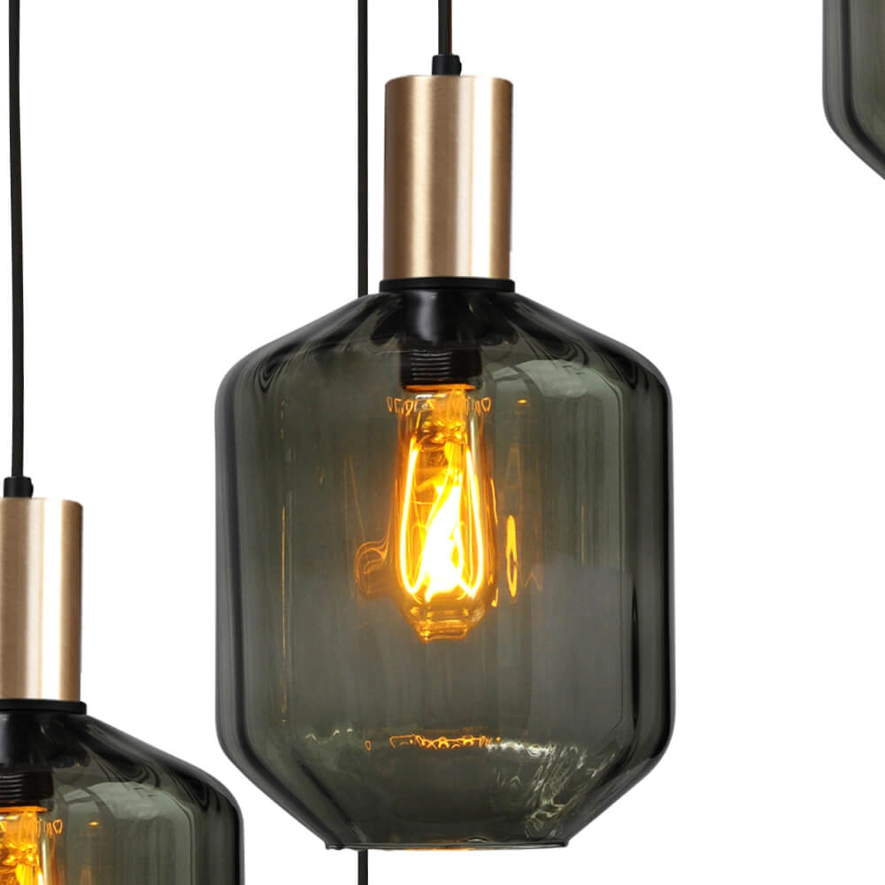 5-flammige Loft-Hängelampe - Gold - Porto mit grünen Jagger-Gläsern Masterlight 8718121271125