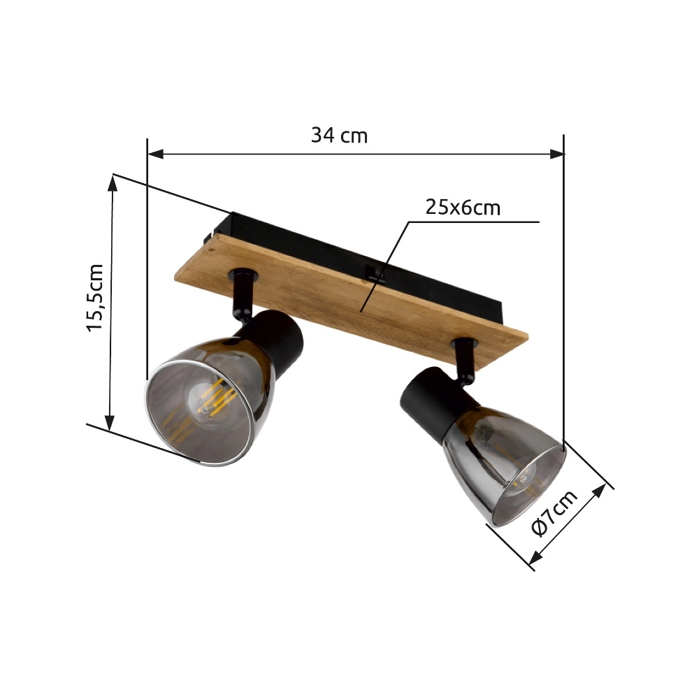 Deckenlampe Claude 2-helliges Schwarz mit Holz Globo 9007371443208