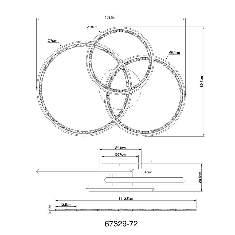 Design-Deckenlampe Alaina 3 Ringe aus Grau Globo 9007371474882