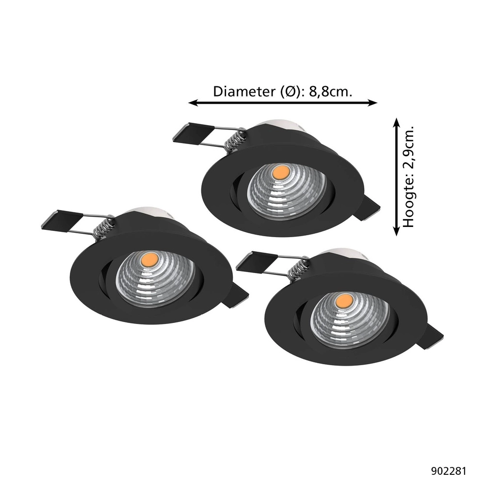 Set mit 3 Einbaustrahlern Saliceto schwarz Ø 8,8cm - 6,4W Eglo 9008606358915
