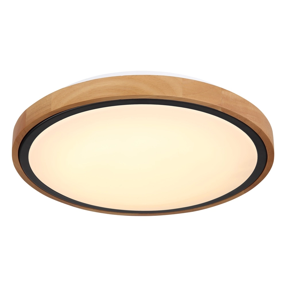 Deckenlampe Bruno Ø 30,7 cm schwarz mit Holz Globo 9007371430468