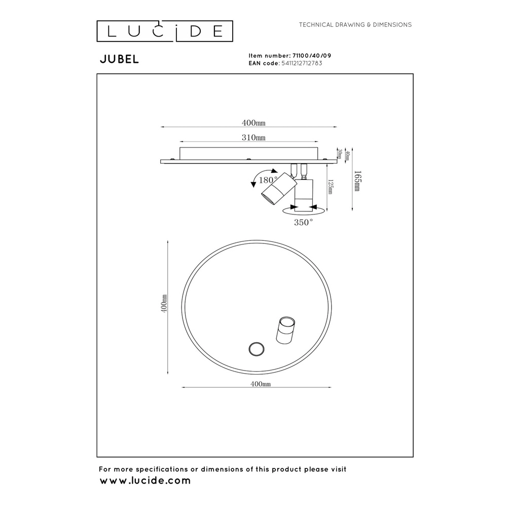 Design-Deckenlampe Jubel schwarz Ø 40 cm Lucide 5411212712783