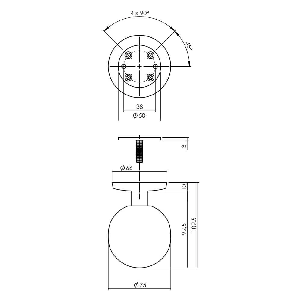 Türknauf vorne Castor Ø 7,5cm Messing Intersteel 8714186693674