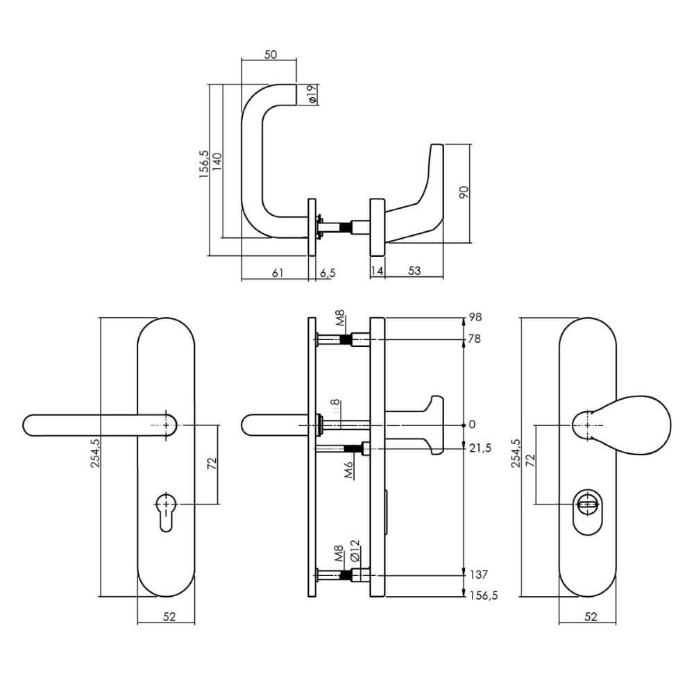 Haustürbeschläge Vurano PC 72mm Edelstahl Intersteel 8714186540206
