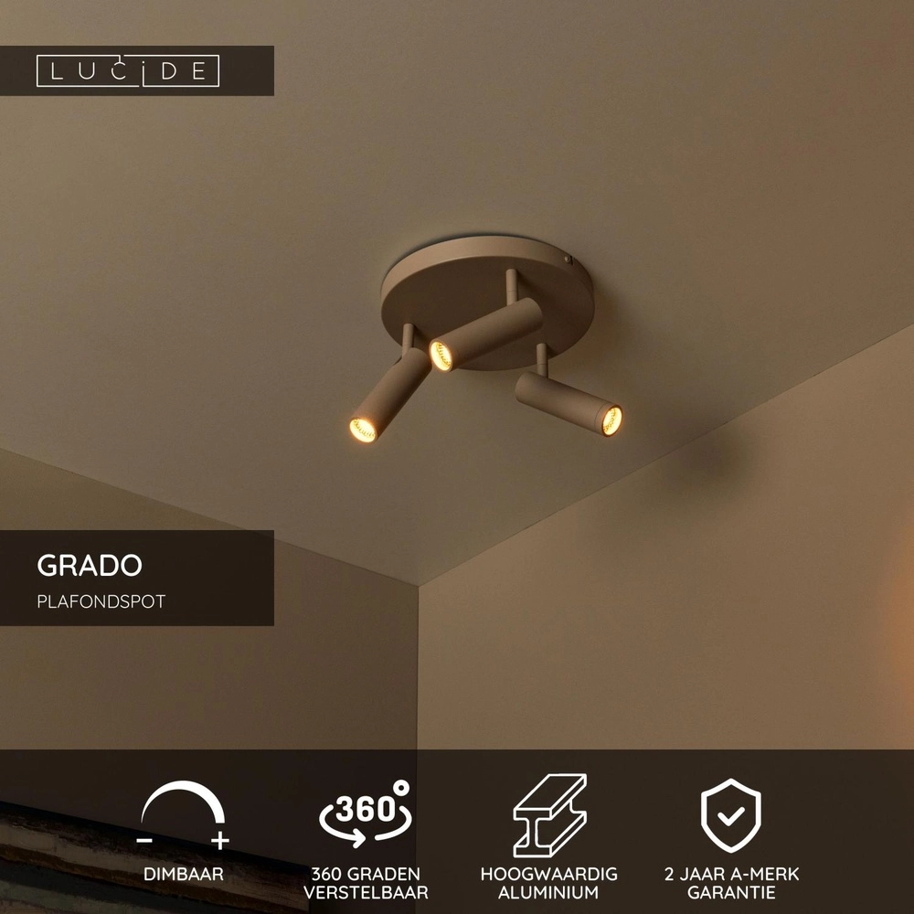 Elegante Deckenlampe Grado 3-hell sandbraun Lucide 5411212221742