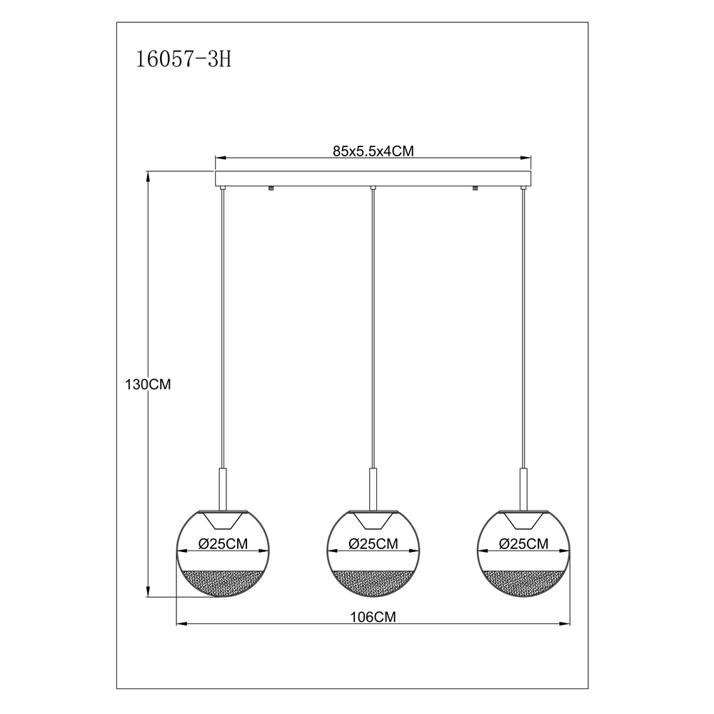 Design-Pendellampe Severin 3-Licht Schwarz mit bernsteinfarbenem Glas Globo 9007371549931