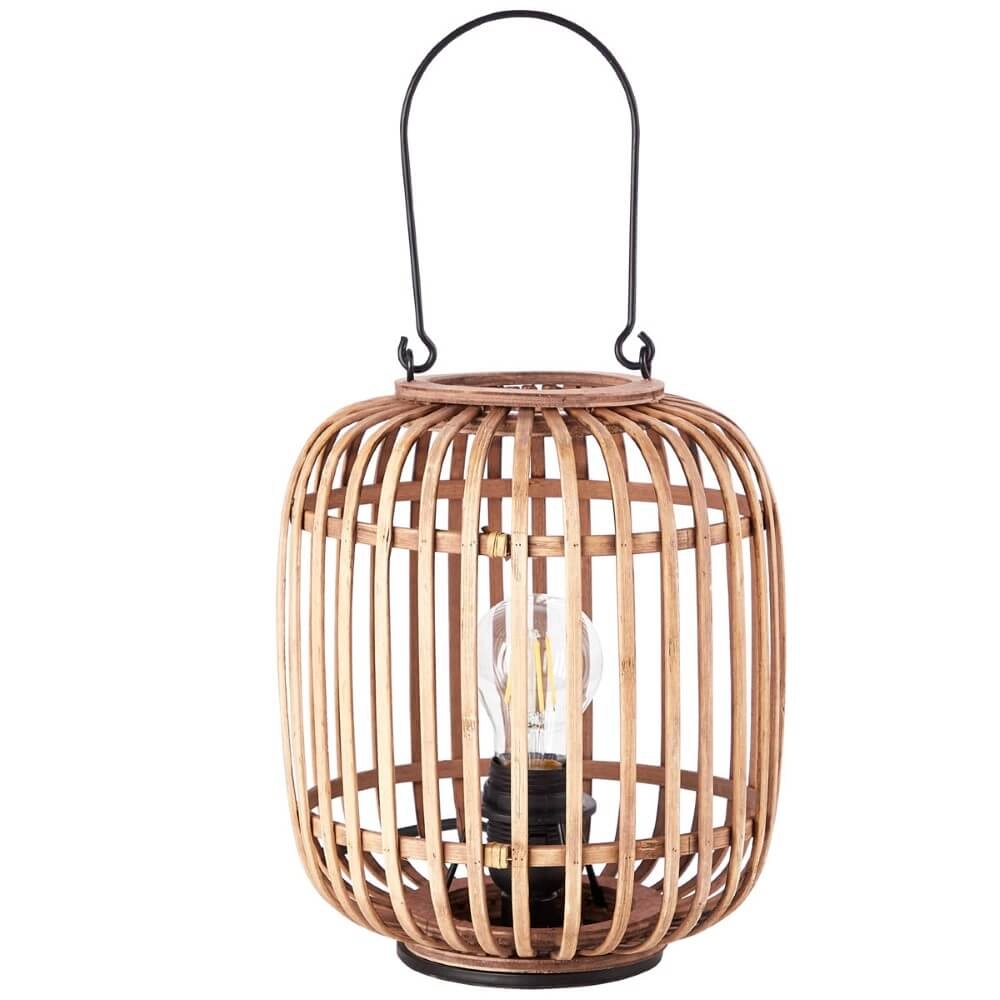 Ländliche Tischlampe Woodrow Holzbraun mit schwarzem Holz Brilliant 4004353357428
