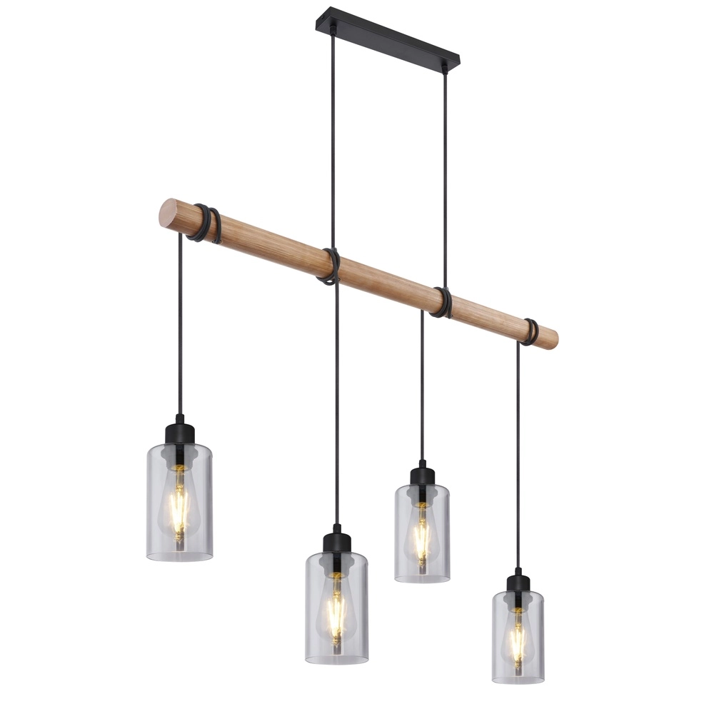 Pendellampe Hadera 4-Licht Schwarz mit Rauchglas