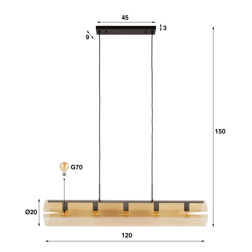 Glas-Pendellampe Tube 120 cm – bernsteinfarbenes Glas Lyora 8716803511774