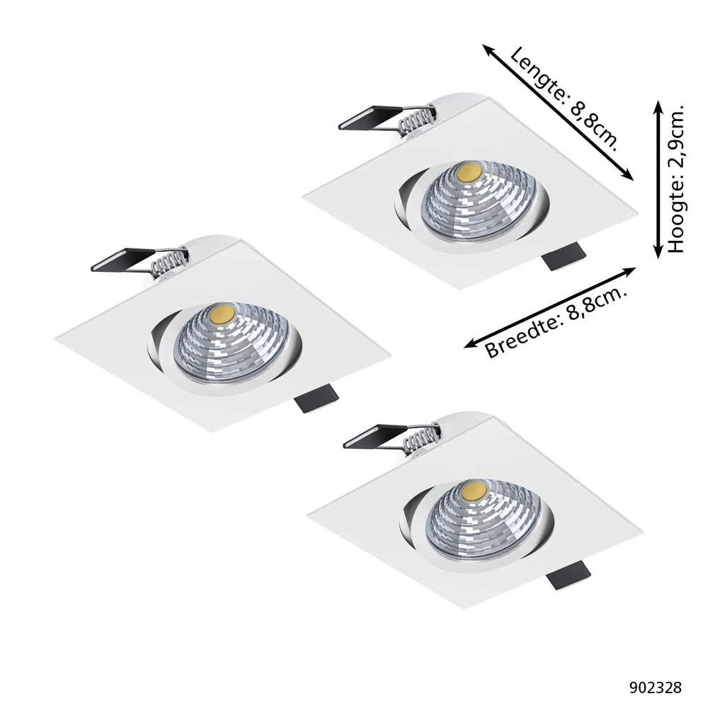 Set mit 3 Einbaustrahlern Saliceto weißes Quadrat Eglo 9008606358939