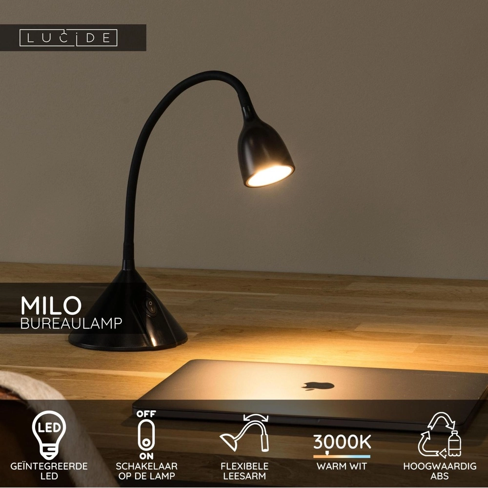 Schwarze Schreibtischlampe Milo LED 3,2W Lucide 5411212185891