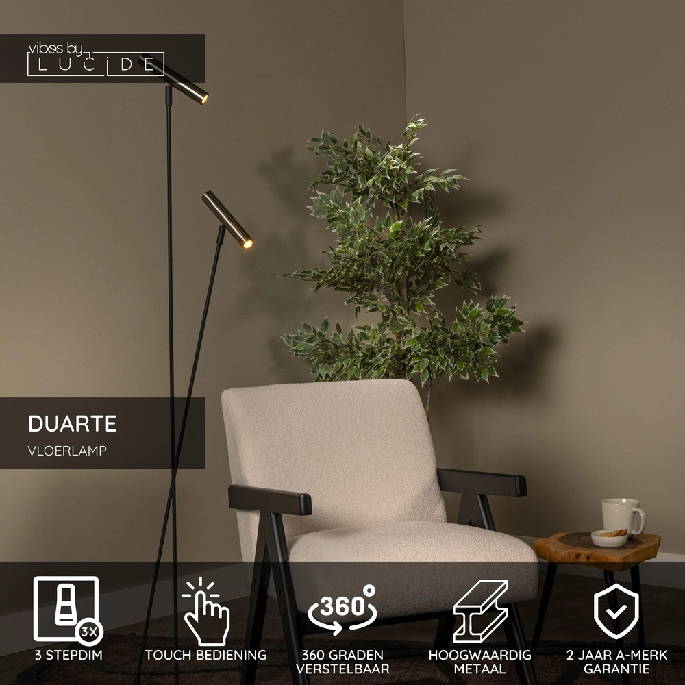 2-Licht Stehlampe Duarte Schwarz mit Metallgrau Lucide Vibes 5411212032195