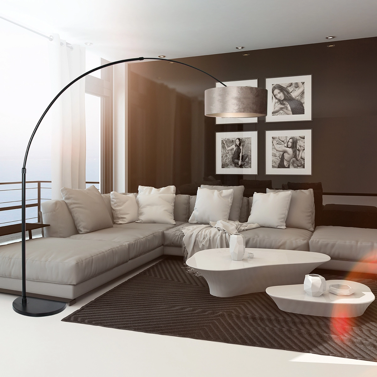 Bogenlampe Sparkled Schwarz mit samttaupefarbener Kapuze Steinhauer 8712746145984